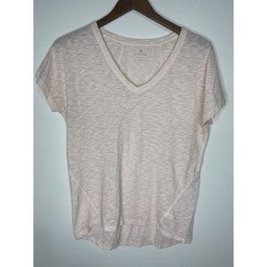 Athleta Womens Pink T-Shirt S Short Sleeve Over Sized Shirt V Neck Light Weight